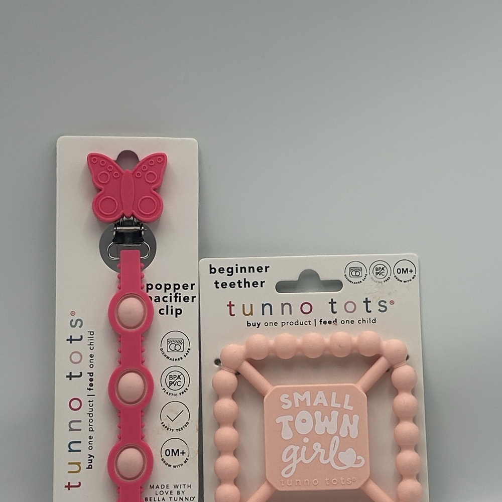 Pink Butterfly Pacifier Clip and Teether Set